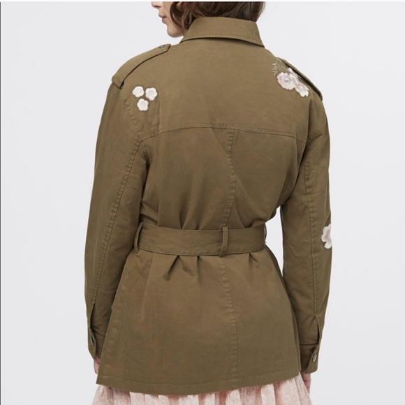 Rebecca Minkoff Franky Olive Green Floral Embroidered Military Jacket Medium - Picture 3 of 11